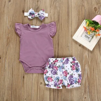 2020 nov baby dekle Barva Vrhovi Oblačila za Novorojenčka Otroci Baby Dekleta Obleke Obleke Romper Bodysuit+Cvet Natisnjeni Hlače