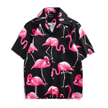 Svoboden Flamingo Majica Za Moške Poletne Prosti Čas, Počitnice Tiskanja Kratkimi Rokavi Velikosti Majica Nov Par Priložnostne Vrhovi Hawaiian Majica