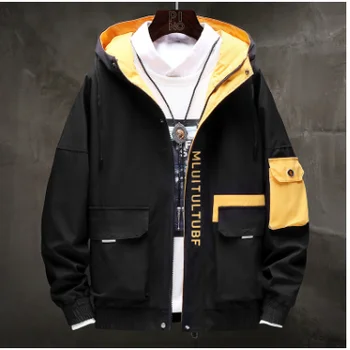 ANSZKTN Dolgo Oplaščeni Tovora jakna moški harajuku windbreaker jopiči hooded hip-hop ulične zadrgo plasti z velikimi žepi
