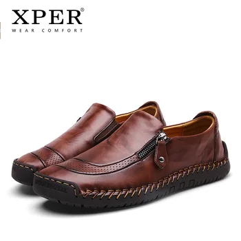XPER Novo blagovno Znamko Mens Priložnostne Usnjeni Čevlji Moški Loafers Ročno Anti-Slip Vožnjo Čevlji Črni Dihanje Obutev Modni #XP040