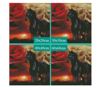 5D DIY Diamond Slikarstvo Celoten Krog Kroglice Vezenje Rdeče Rose&Black Horse Diamond Mozaik Okrasnih Sliko Navzkrižno Šiv Darilo