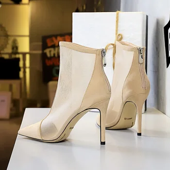 2020 očesa mozaik Gleženj Škornji za Ženske Zip Visoke Pete, čevlji laides Konicami Prstov boot Mode Zapatos De Mujer črne marelice