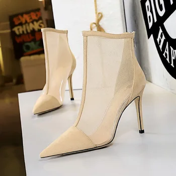 2020 očesa mozaik Gleženj Škornji za Ženske Zip Visoke Pete, čevlji laides Konicami Prstov boot Mode Zapatos De Mujer črne marelice