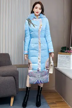 2020 Pozimi Novi Kitajski Stil Modni Tiskani Bombaž Plašč Ženski Retro Temperament Slim Navzdol Bombaž Plašč In Jakno Obleko f2446