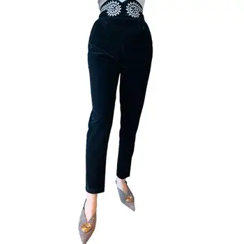 2020 jeseni mode nove ženske hlače žamet vezenje vzorec visoko pasu hujšanje toplo harem hlače s173