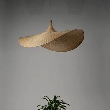 Ročno bambusa klobuk, obesek, lučka naravni material za razsvetljavo restavracija hotela domov jedilnico bar ročno pletene vzmetenje svetlobe
