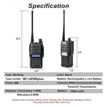 Baofeng UV-9R Plus za Dolge razdalje, walkie talkie, Nepremočljiva Walkie Talkie Visoke moči dvosmerni radijski VHF, UHF Walkie Talkie
