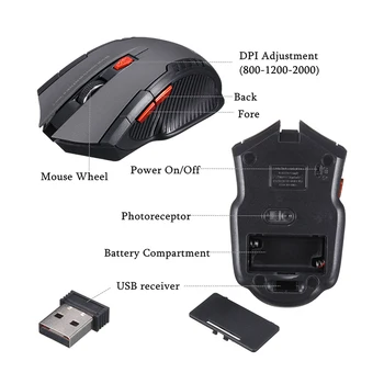 Coolcold 2000 DPI gaming miška za računalnik, ki je ergonomsko optični PC brezžično Miško Igralec z 2,4 GHz usb Sprejemnik za laptop igre