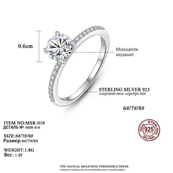 CZCITY 925 Sterling Silver Obroči Pravi 1carat Moissanite-Diamond Fine Nakit za Ženske, Poroke, Posla Obljuba Prstan MSR-018