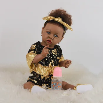 58 CM Realne Newborn Baby Doll Črno Kožo Modre Oči Veren Prerojeni Baby Doll Z srčni Utrip Polni Silikona Lutke Igrače Božič Darilo