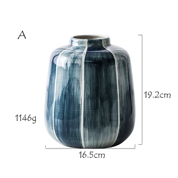 1pc Indigo Modra Keramične Vaze Enostavne Linije Vaze Dekorativne Cvetlični Vazi Centerpiece Oprema za Dom Tabela Dekoracijo