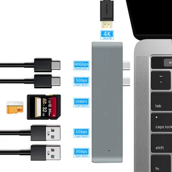 Dvojno tip-c USB C MacBook pro Prenosni računalnik Razširitvene Postaje HDMI je Združljiv TF SD card reader HUB razširitvene 4K Podporo 2018 mac zraka