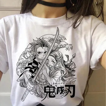 90. letih Smešno Japonski Anime Kimetsu Ne Yaiba Ženske T-shirt Harajuku Hudič Morilec Natisni T-shirt Street Nositi Punk Ženske majice
