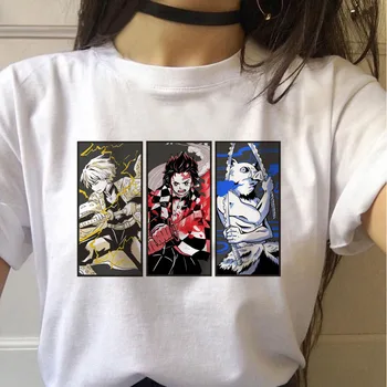 90. letih Smešno Japonski Anime Kimetsu Ne Yaiba Ženske T-shirt Harajuku Hudič Morilec Natisni T-shirt Street Nositi Punk Ženske majice