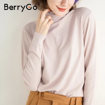 BerryGo Prosti čas visok ovratnik pulover Prijetni slim dolgimi rokavi Pulover Domov stil modni ženski pulover Jesensko zimski pulover 2020