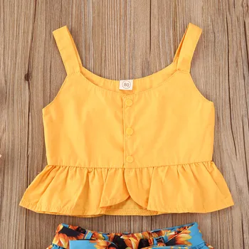 Baby Toddler Fant Dekle brez Rokavov Vrhovi T-shirt Tank Cvetlični Obleko Fashon Nov Slog 2 Kos Set Obleke 1-5 Let