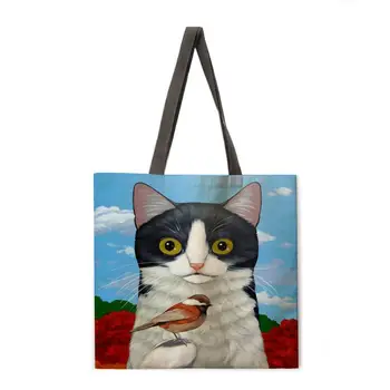 Pohlepni mačka tiskanja tote vrečko Gospe priložnostne tote vrečko Dame torba nakupovalno vrečko za Večkratno uporabo na Prostem plaža vrečke Moda vrečko
