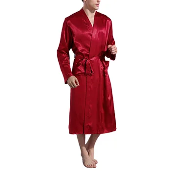 Moške Saten Svila kopalni plašč Plašč Dolgo Trdno Svileno Pižamo Moških Svile Nightgown Haljo Sleepwear Kimono Homme Hišna Obleke plašč