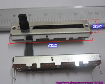 5pcs/veliko, Čisto nov dolžina 45 mm širina 9.5 mm B100K 3pins eno skladbo Drsna Potenciometer