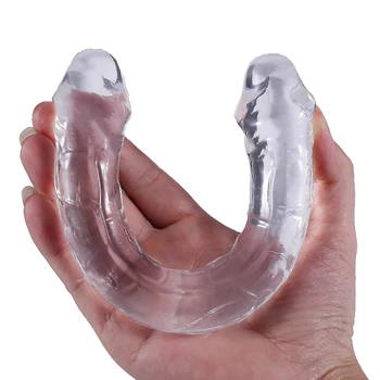Dvojno glavice penisa Dildo PVC Mehkega Jelly Realističen Dildo G-spot Orgazem Seks Igrače Za Odrasle Ženske, Lezbijke, Erotično Masturbacija Massager