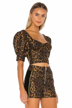Dva kosa iz ženske Forlove vroče poletje leopard obreži zgoraj slim enostavno fit zip mini krilo žensko obleko določa