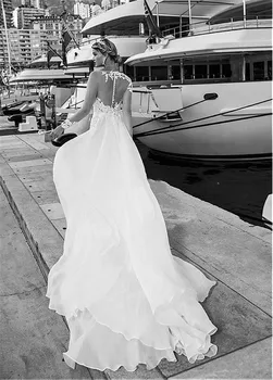 Iluzija Dolge Rokave Plaži Poročno Obleko Čipke Appliques Gumbi Beaded Pasu Poročne Halje 2020 Glej Skozi Mehko Nazaj