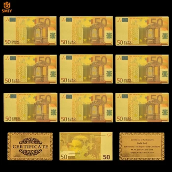 10Pcs/Veliko Barve Euro Zlato Bankovcev za 50 evrov Zlato Folijo Bankovcev Spominkov papirnati Denar Zbirka