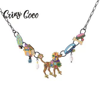 Cring Coco 2019 Modni Obesek Ogrlica za Ženske Dolgo Emajl Živali Pes Črne Kovinske Zlitine Verige Chokers Ogrlice za Ženske Najboljši