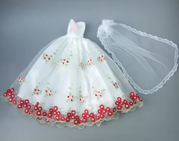 Celotno vse Okoli čipke obleko za barbie lutka v belo poročno obleko s tančico darilni set za baby girl