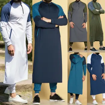 Tam Kaftan Moških Dubaj Thobe Islamske Muslimanskih Oblačil Arabski Katar Halja Z Dolgimi Rokavi Vrhovi Savdska Arabija Tradicionalne Kostume Oblek