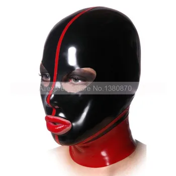 Ročno izdelani iz Lateksa, Cilindri Črni in Rdeči Okraskov Gume Kapuco Maska Nazaj Zip S-LM210