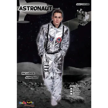 Vesoljsko Obleko za Moške Odrasle Plus Velikost Astronavt Kostum Srebro Pilotni Noša Halloween Kostum Enem Kosu Jumpsuit za Odrasle Kostum
