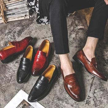 2020 Usnje Poslovnih Moških Obleko Loafers Pointy Črne Čevlje Oxford Moških Dihanje Formalno Poročni Čevlji