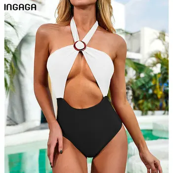INGAGA zmanjšal Iz Enega Kosa Kopalke, Kopalke Ženske Mozaik kopalke Povoj Povodcem Plažo 2021 Poletje Backless Bodysuit