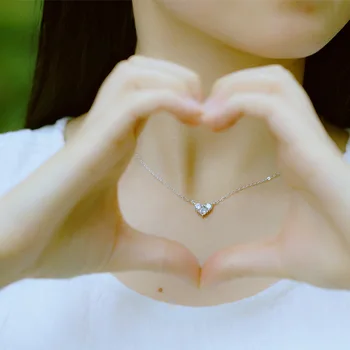 2020 Mini Imitacije Diamanti Ogrlica Srca Oblikovan Obesek S925 Sterling Srebro Ogrlice Korejski Moda Ljubezen Luksuzni Nakit