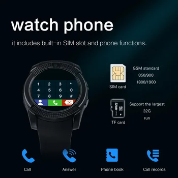 V8 Pametno Gledati Moške s Kamero/Reže za Kartico sim, Sprejmete Klic Klic Klic Funkcije Smartwatch Android Polni, Zaslon na Dotik, Bluetooth Watch