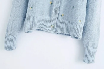 Vintage Cvetlični Pletene Cardigan ženske Pulover Letnik V Vratu gumb Jopico plašč Dolg Rokav toplo korejski pulover 2020