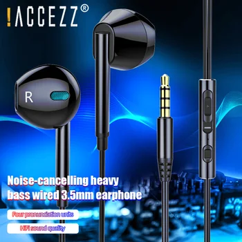 !ACCEZZ Stereo Kovinski Bas Slušalke 3.5 mm V Uho šumov Čepkov HD z Mikrofonom Glasbo, Slušalke Za iPhone, Samsung Huawei