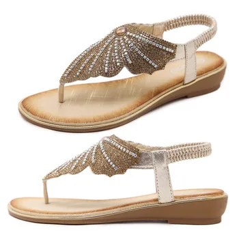 Ženske Sandali Poletne Čevlje, Ženska flip-flops Gospe Priložnostne Čevlji 2019 Sandalias Mujer Okrasnih Zlato Ravno Sandali Plus Velikost 42