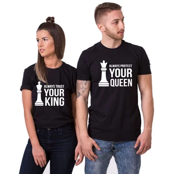Vedno Zaščititi Svoje Kraljica Vedno Zaupate Vaš Kralj je Par Tekmo Tees Vrhovi Poletje Pari Ljubitelje T-shirt Priložnostne Vrhovi Camisas Mujer