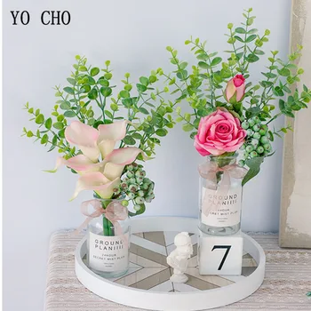 YO CHO Dropship Svile Rose Cvet Šopke Domov DIY Dekoracijo Cvetje Artificail Calla Z Rastlinami Dekor Poroka Poročni Šopek