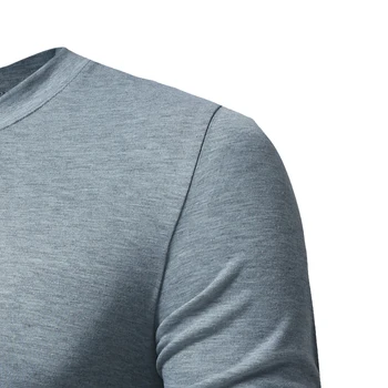 Nove Moške Priložnostne Dolgo sleeved Slim Barva T-shirt Moda Diagonalno Gumb Design T-shirt Moški Modni Proti-vrat Tee