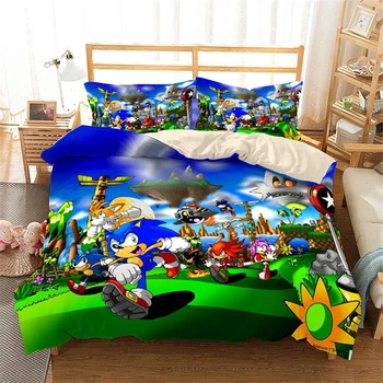 Priljubljena Sonic Hedgehog 3d-Tiskana Posteljnina Nabor Risanka Otrok Rjuhe Kritje Nastavite z Prevleke Twin Polno Kraljica Kralj Posteljo Določa