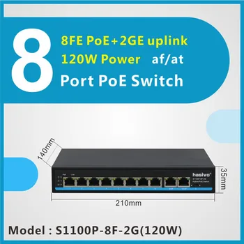 8 port Hitro Preklopite PoE stikalo za podporo VLAN 250M PoE Omrežna IP Kamera 10/100Mbps Omrežnih 2 gigabit uplink