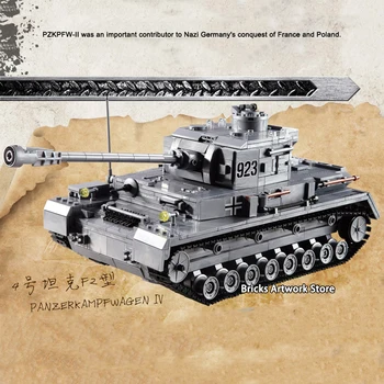 Vojaške WW2 Vojne Avto, F2 Tank nemški Armored Sile Panzer IV Z Vojaki Številke DIY gradniki Igrače Otroci KAZI 82010