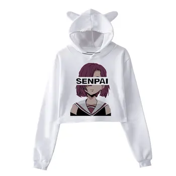 Japonski Anime senpai Hip hop Stilu Tiskanje majica Vaporwave womens Hoodies kpop hoodie ženske hoodie ženske crop zgornji del oblačila