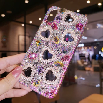 Luksuzni Diamond Pearl Ljubezen Srce Primeru Kritje Za iPhone Mini 12 11 Pro XS Max XR X 8 7 6S Plus SE DIY Bling Kristalno Ročno Primeru