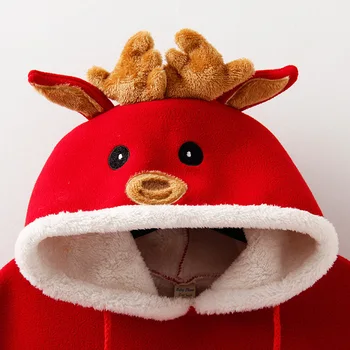 Božična Risanka rdeče elk design runo plašč baby dekleta Suknjič debela Dekleta outwear zimska Oblačila Otrok Kostum 1-7Years