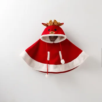 Božična Risanka rdeče elk design runo plašč baby dekleta Suknjič debela Dekleta outwear zimska Oblačila Otrok Kostum 1-7Years