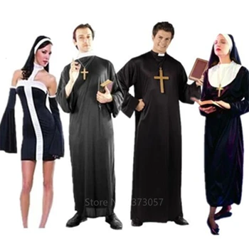 Misijonar Cosplay Kostumi za Odrasle Halloween Carnival Duhovnik Nuna Dolge Plašče Verske Pobožni Katoliška Cerkev Vintage Oblačila